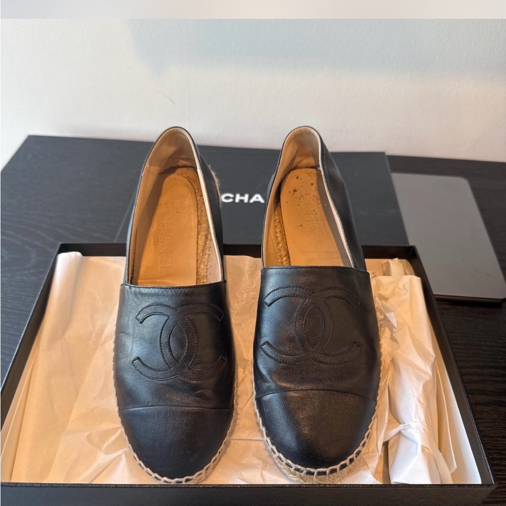 Chanel Black Espadrille Shoes with Classic Design